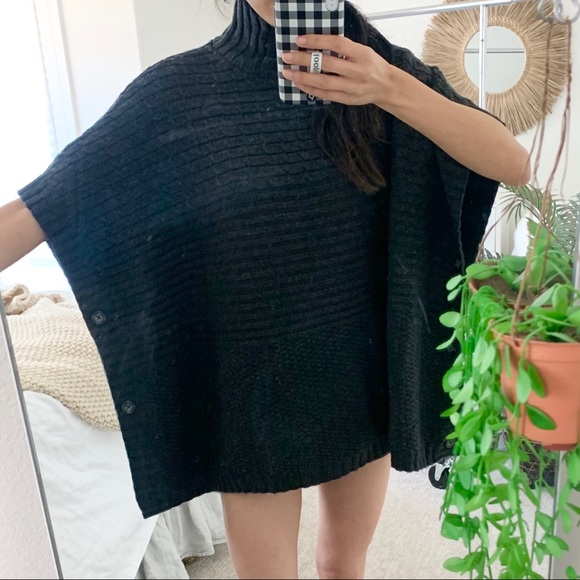 H&M Charcoal Gray Wool Blend Chunky Cable Knit Sweater Poncho Small - Picture 5 of 14